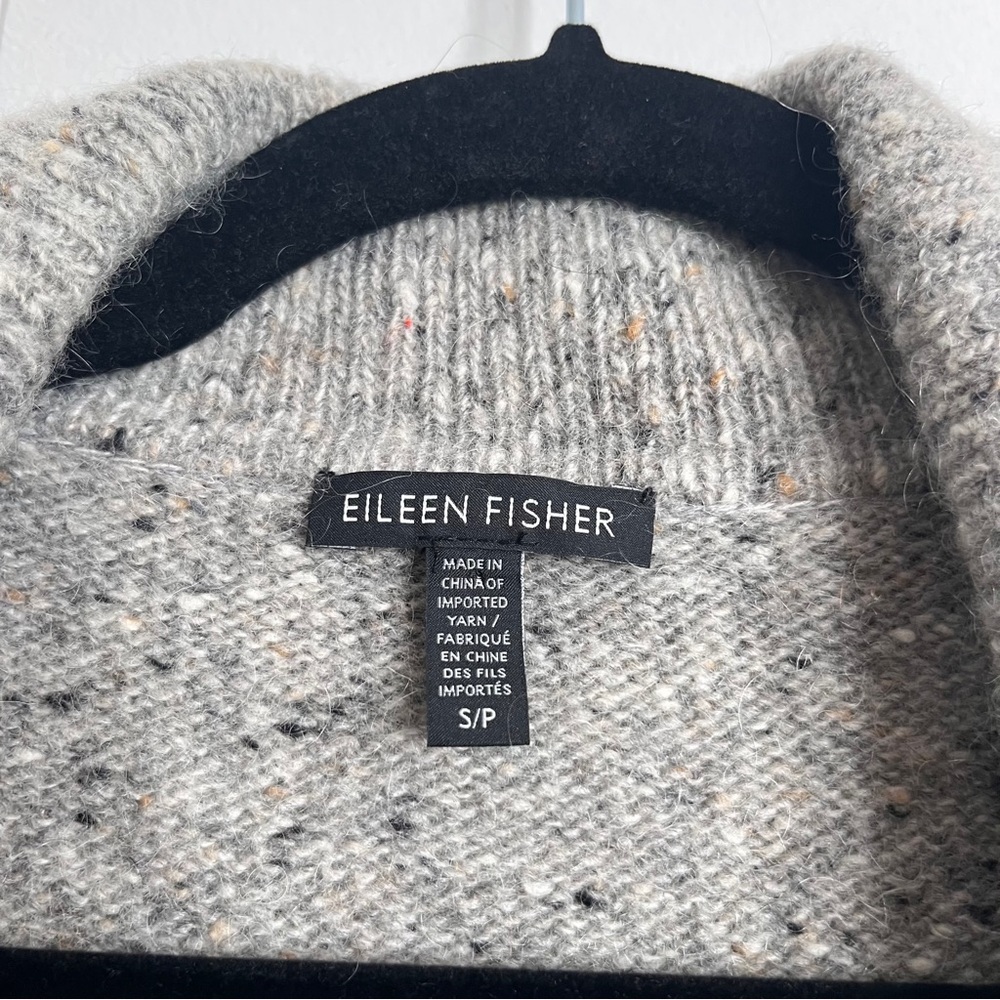 Eileen Fisher Wool Mohair Open Front Cardigan Sweater Shawl Collar Soft Gray S - Picture 3 of 9